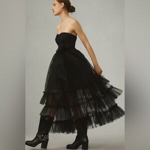 Anthropologie Black Strapless Midi Dress